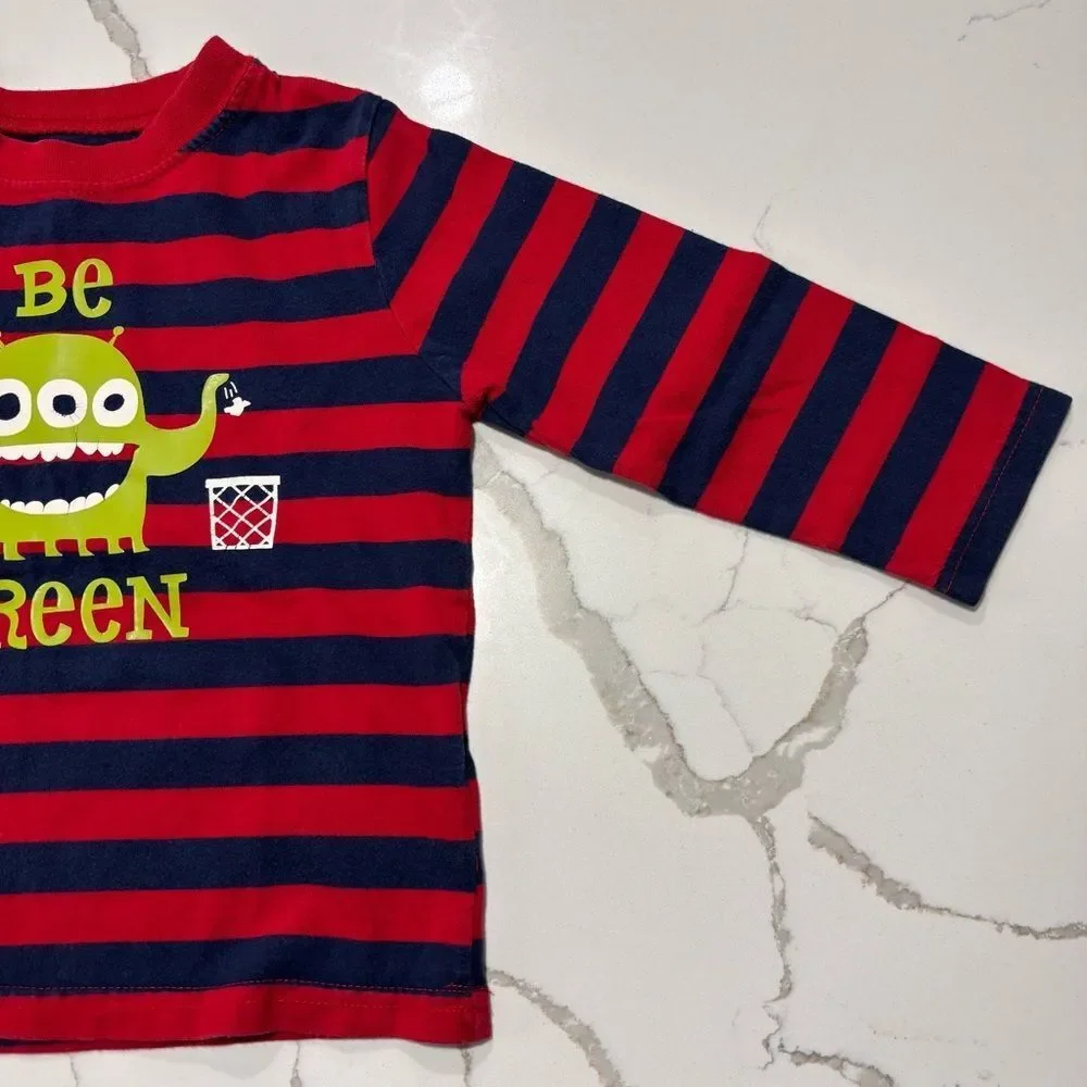 CIRCO Boys Red Navy Blue Long Sleeve Striped Monster T Shirt Cotton Toddler 3T